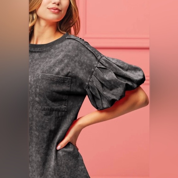 BiBi Tops - NWT BiBi Mineral Washed Charcoal Black Pocketed Top